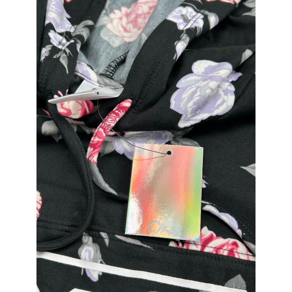 Good Vibes Floral Print Hoodie Sweatshirt Black Pink Roses Womens M Infinite Per - Picture 8 of 9